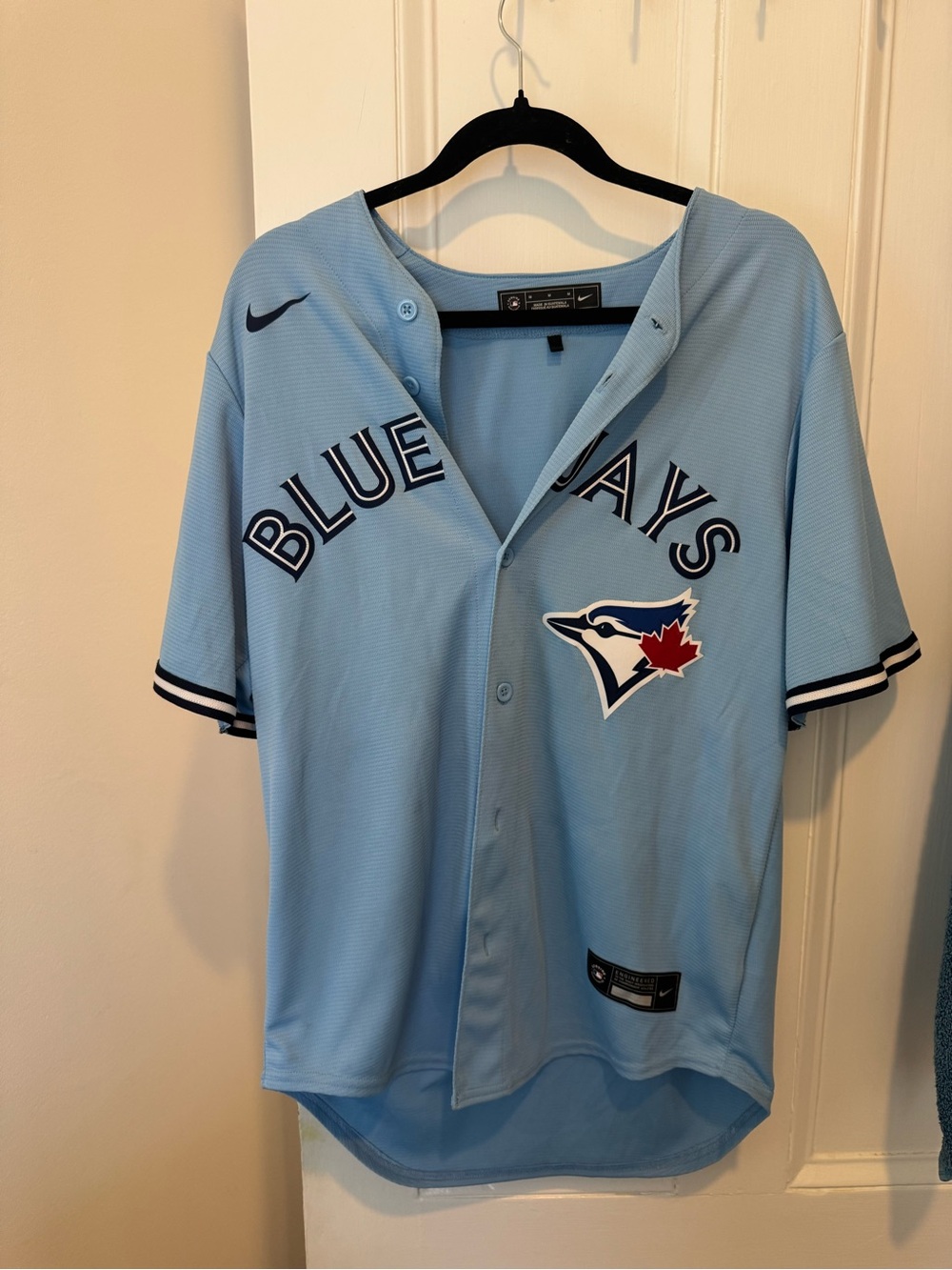 Nike Light Blue Men’s Baseball Jersey with Navy and White Trim